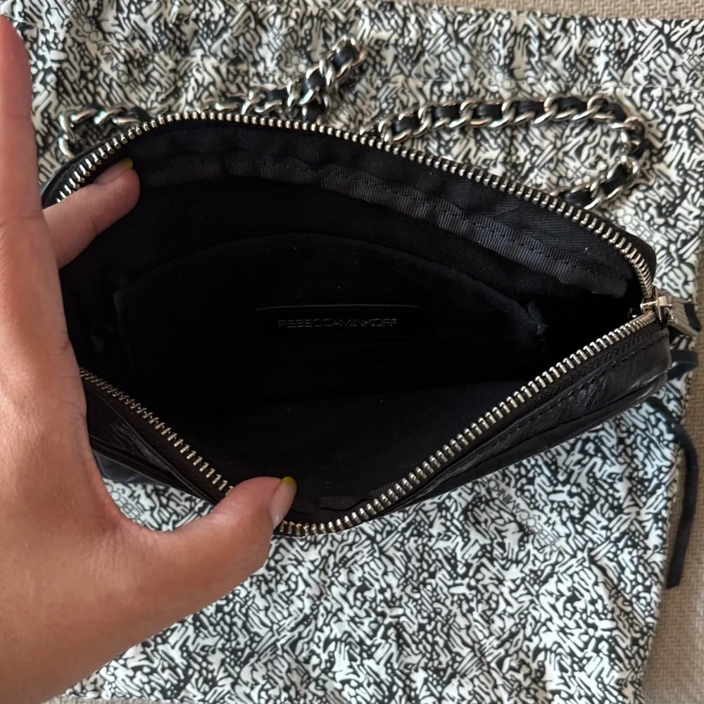 Rebecca Minkoff Black Leather Crossbody Bag with Chain Strap - Picture 2 of 7